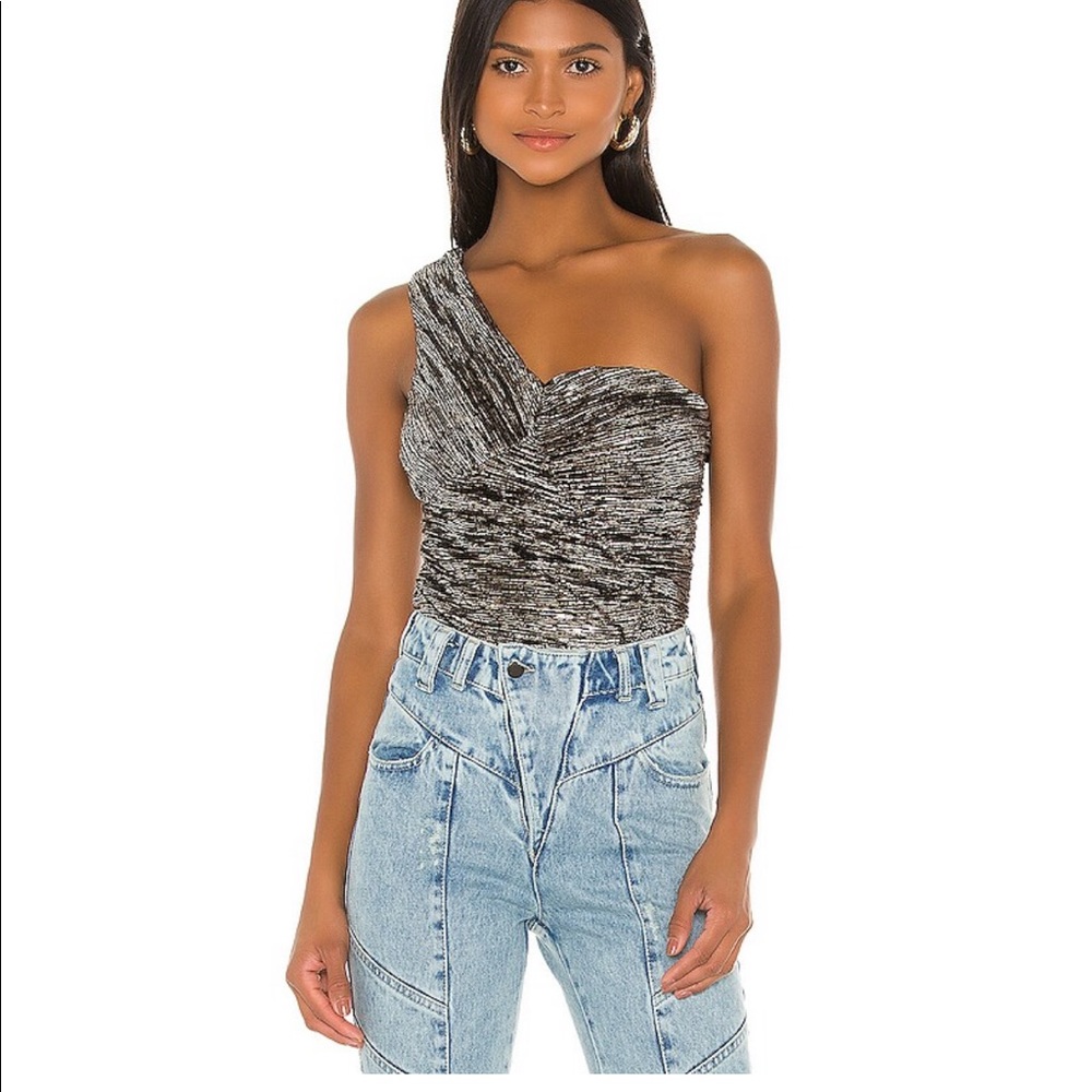 Asym bodysuit in black and silver
